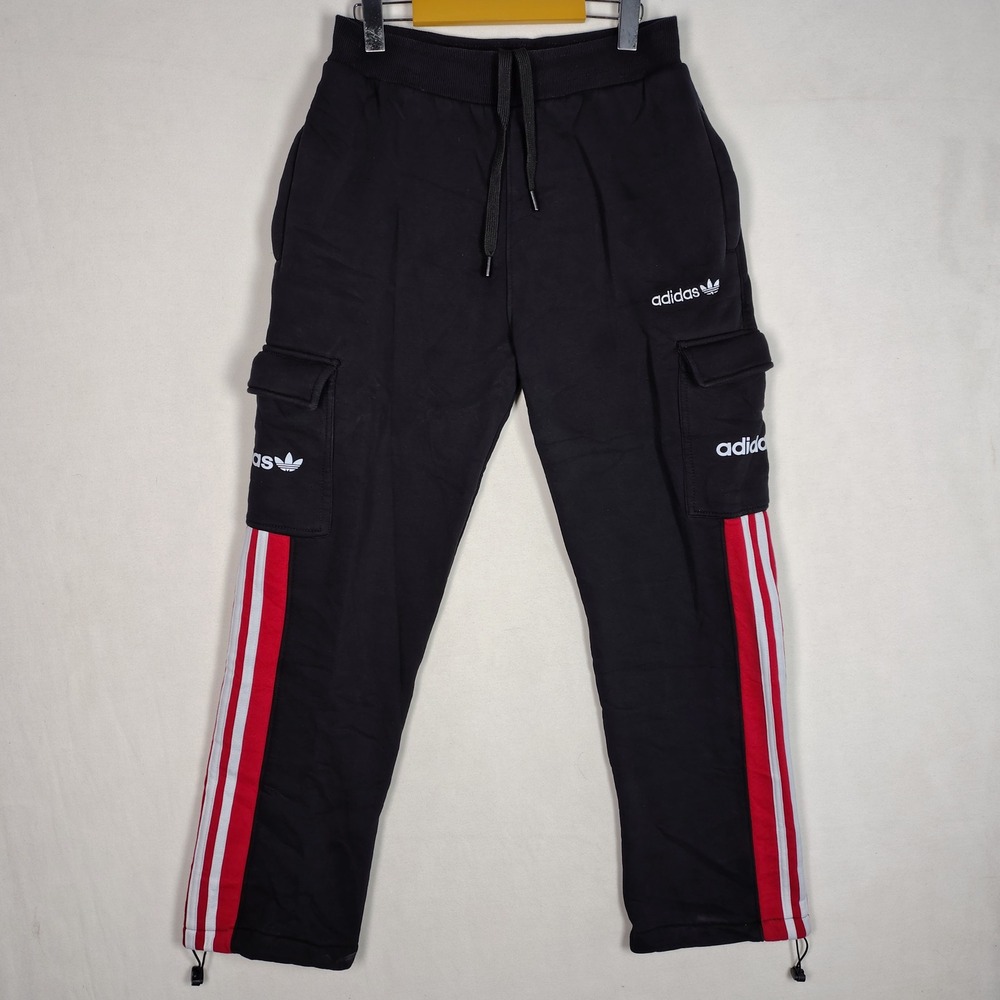 Adidas Originals Cargo Sweatpants Mens Large Black Red White Stripe Joggers L